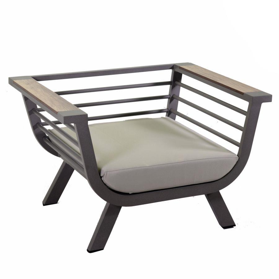 Salotto alluminio Riverside tortora 3 posti c/cuscini crema (bracciolo in hpl)