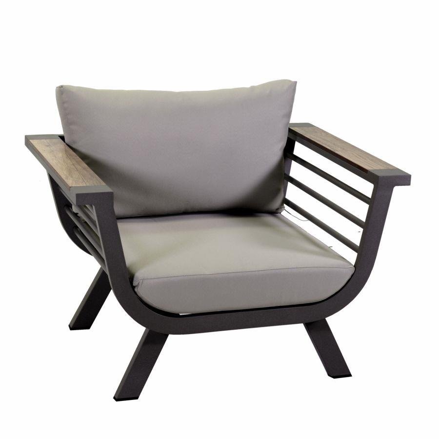 Salotto alluminio Riverside tortora 3 posti c/cuscini crema (bracciolo in hpl)
