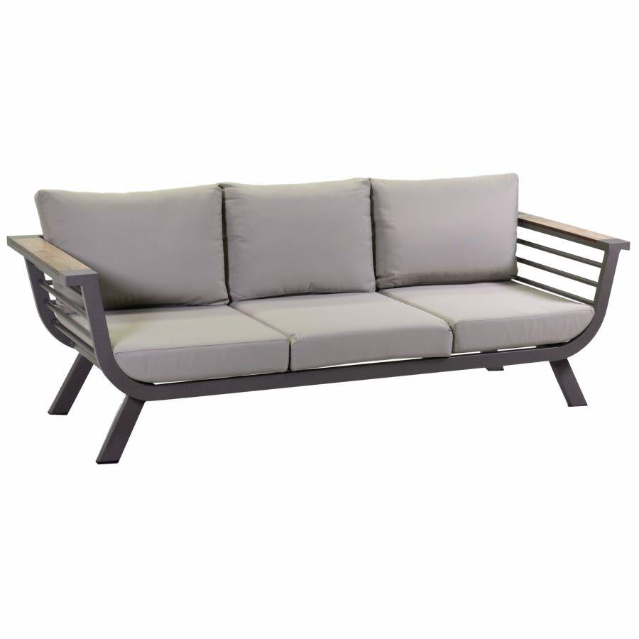 Salotto alluminio Riverside tortora 3 posti c/cuscini crema (bracciolo in hpl)