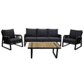 Salotto alluminio Idaho corda 3p antracite c/cuscini grigio top tavolo legno