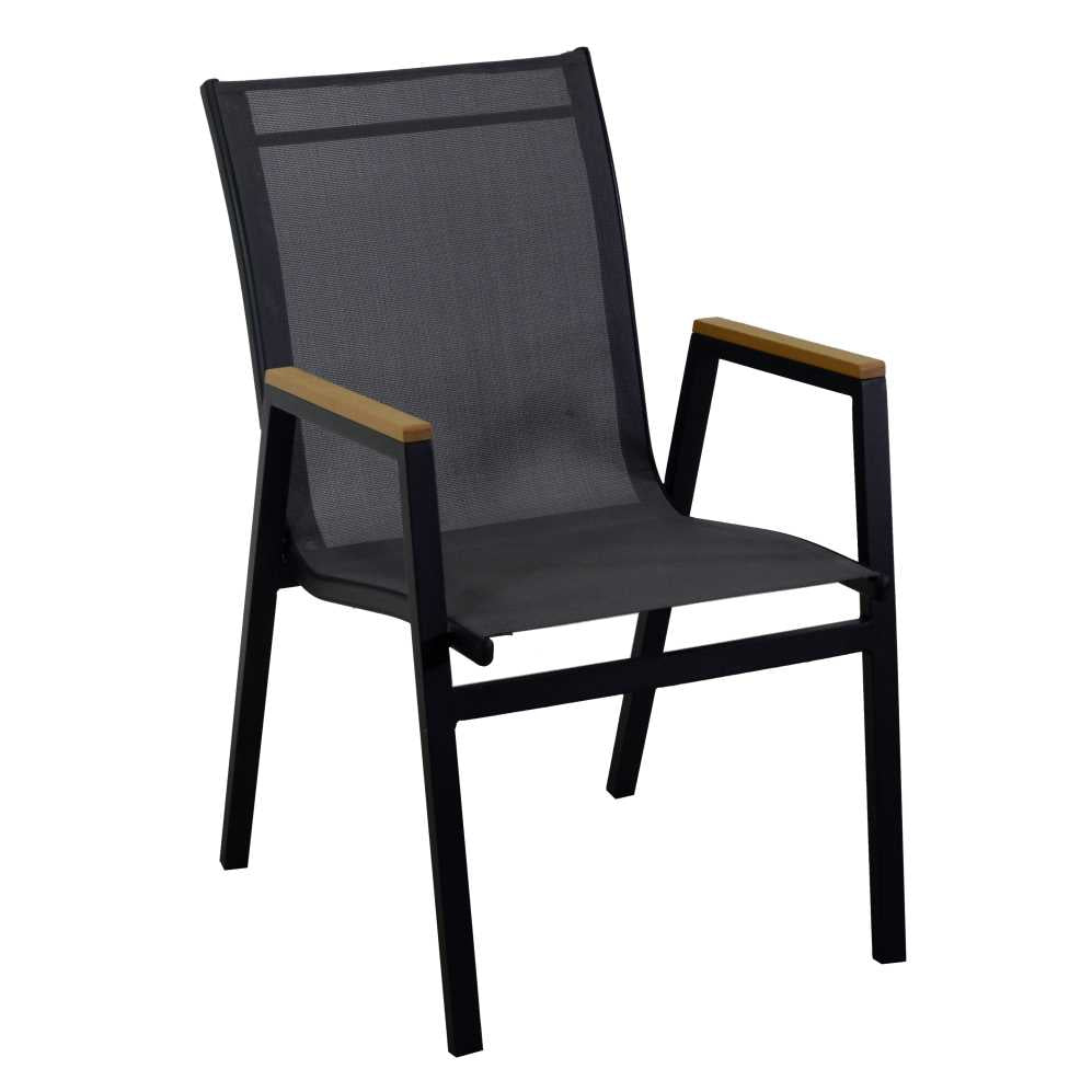 Poltrona alluminio Idaho Plus nero c/textilene nero cm53x65h43/62/87