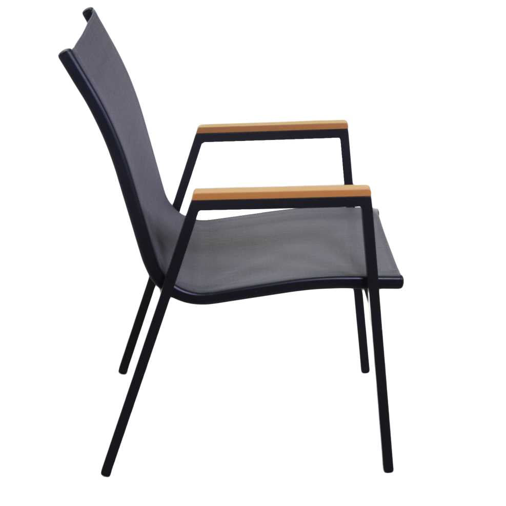 Poltrona alluminio Idaho Plus nero c/textilene nero cm53x65h43/62/87