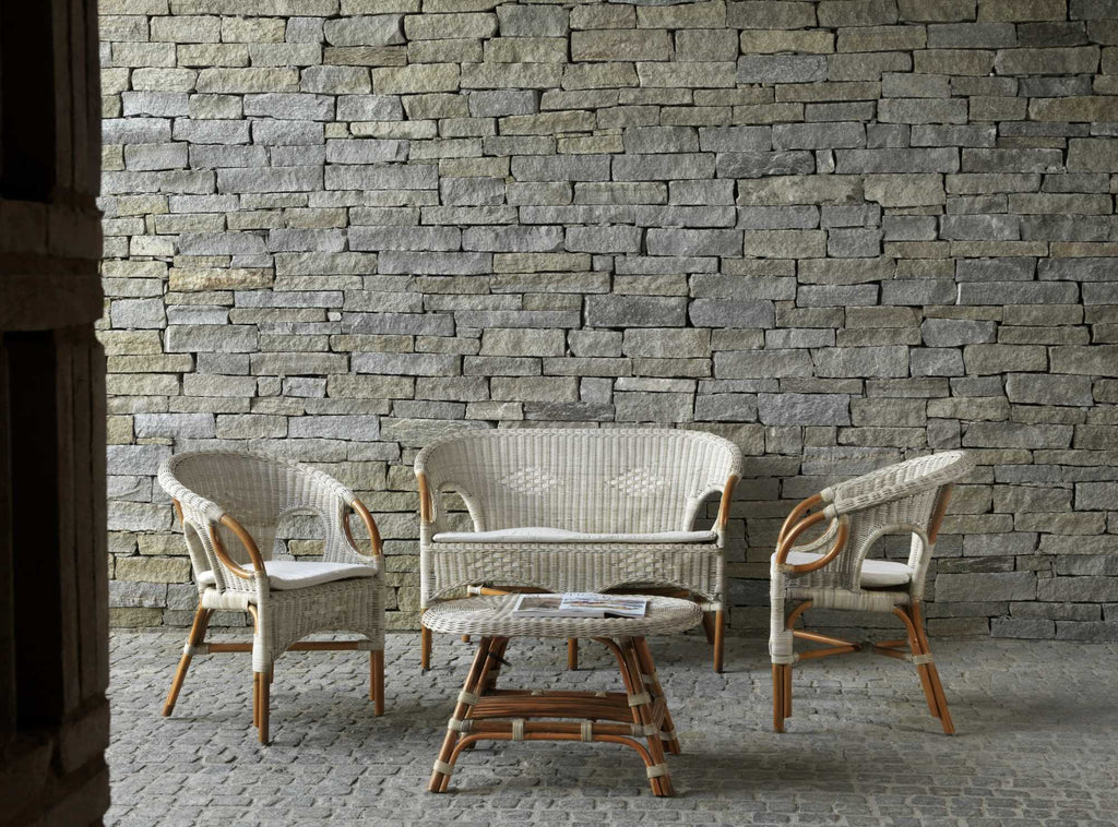 Salotto lucrezia 4pz rattan c/c sbiancato