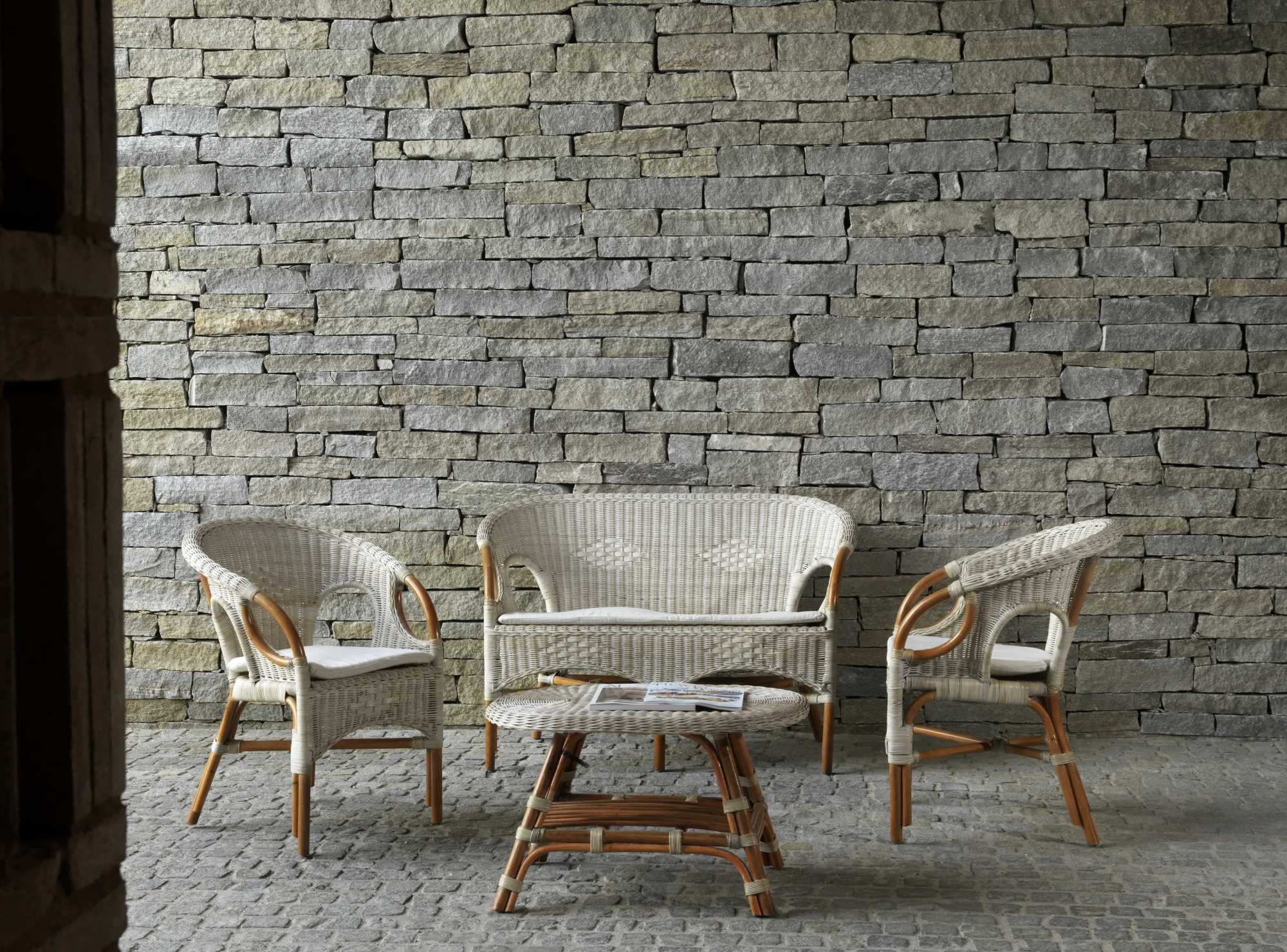Salotto lucrezia 4pz rattan c/c sbiancato