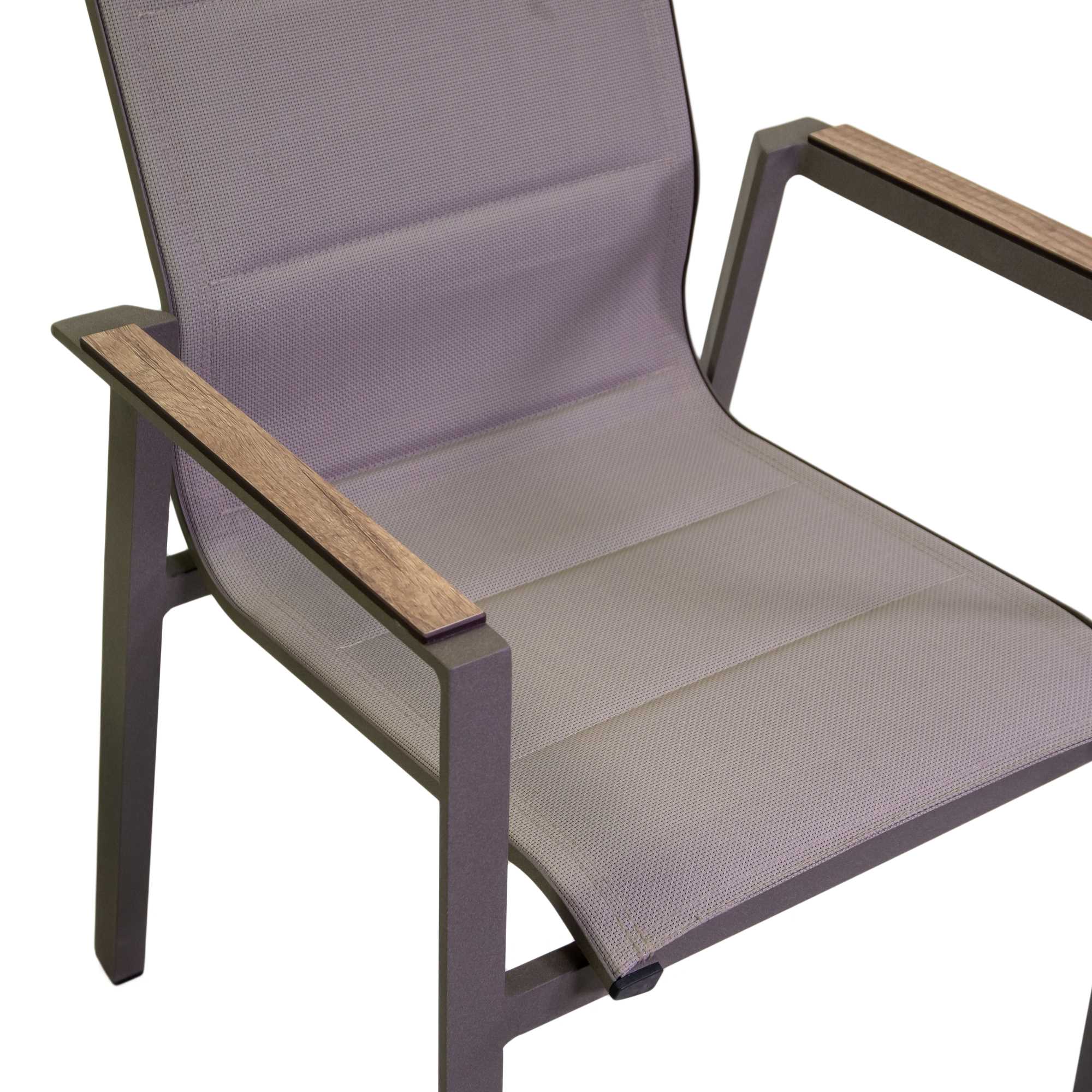 Poltrona alluminio textilene Riverside tortora (bracciolo in hpl) cm56x66h90