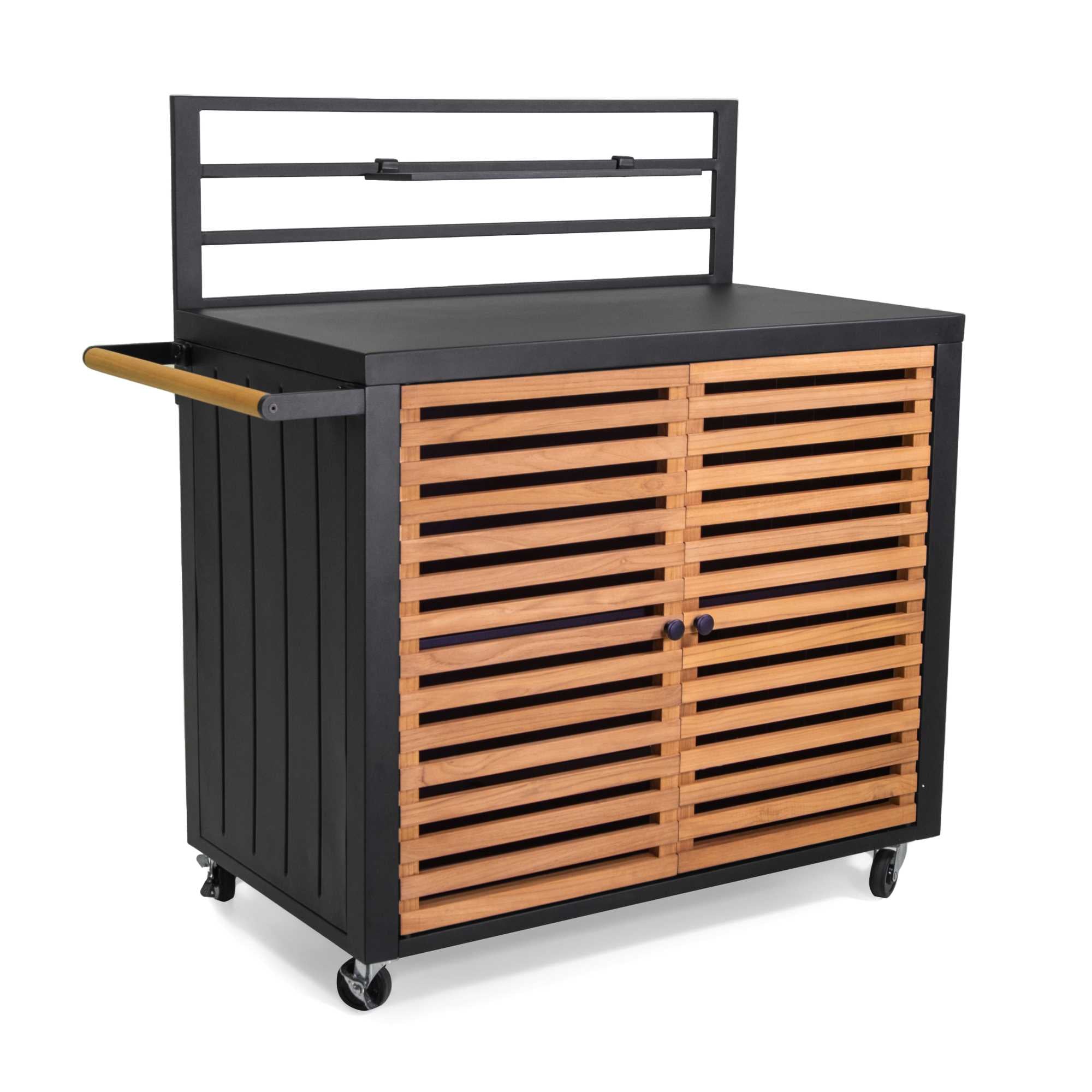 Mobiletto alluminio Idaho antracite 2 ante teak cm114x58h120