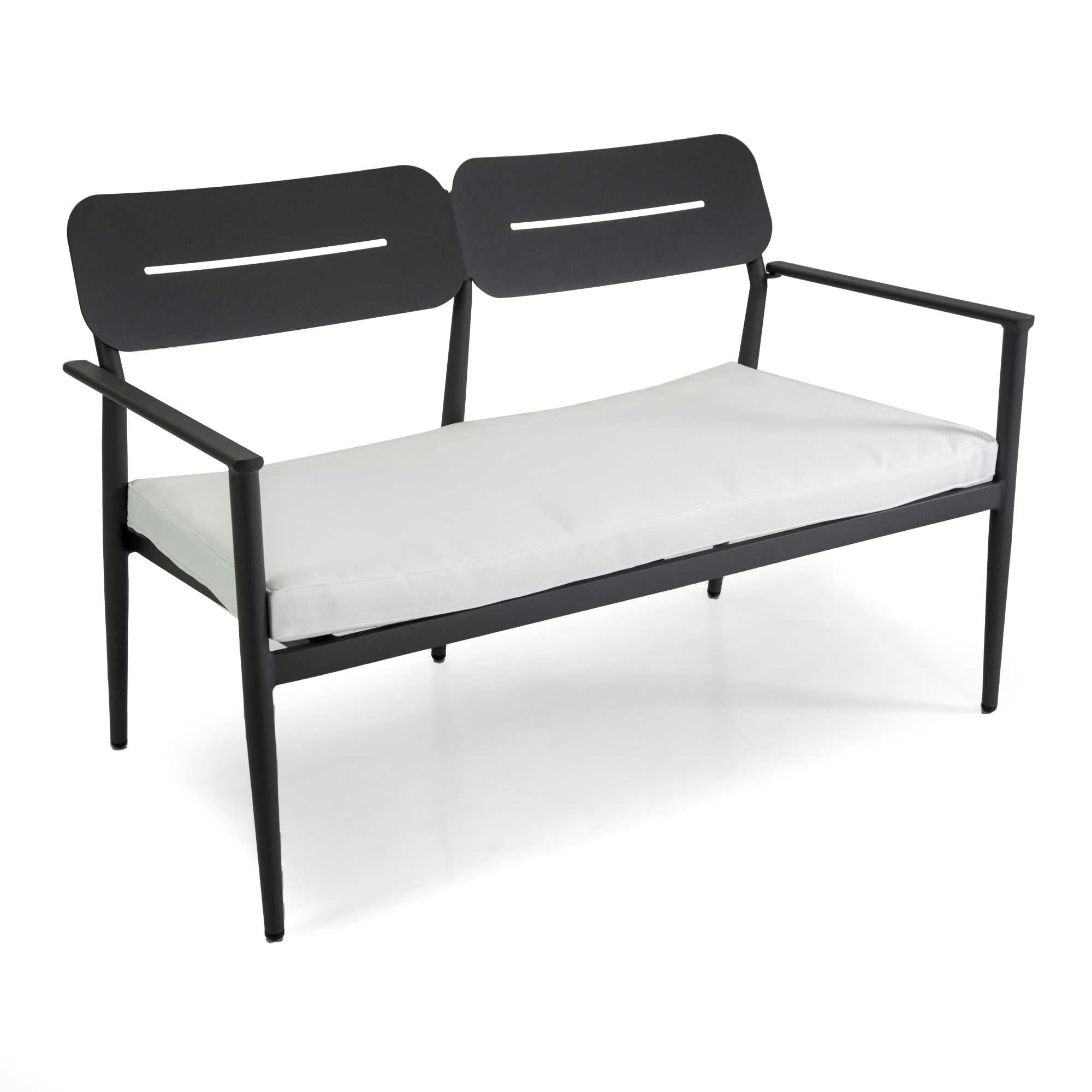 Salotto alluminio Ibiza 2 posti antracite c/cuscini crema