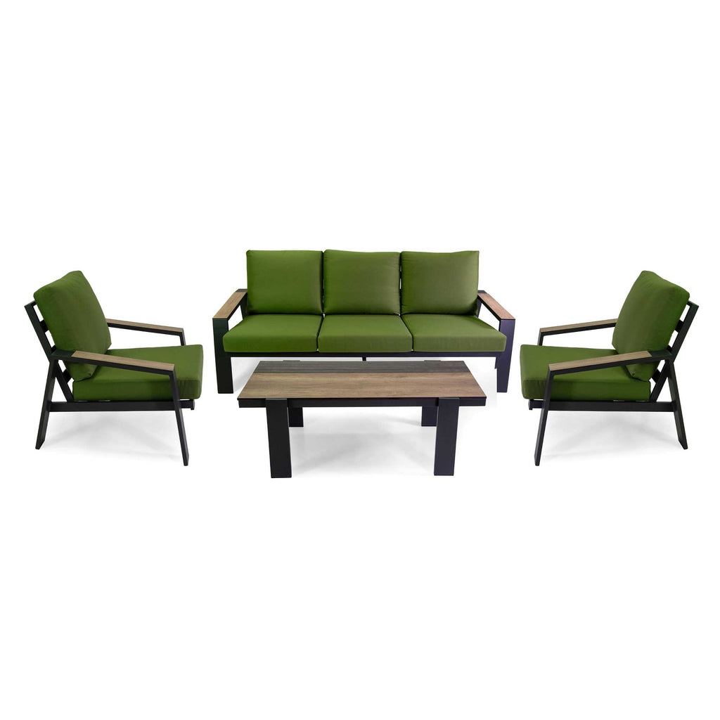 Salotto alluminio Riverside 3 posti antracite con  cuscini verde