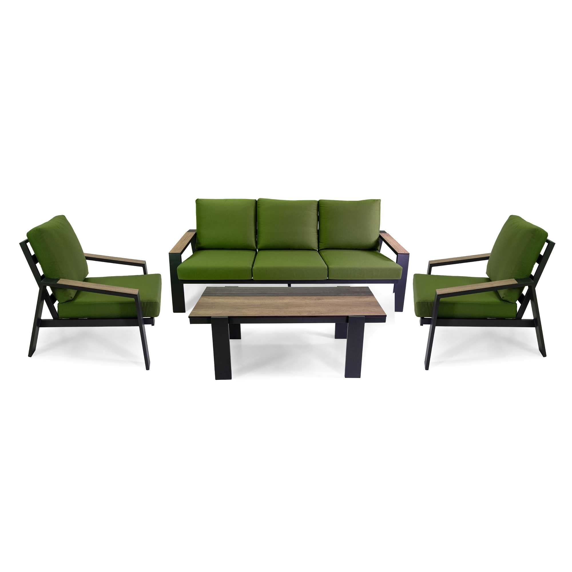 Salotto alluminio Riverside 3 posti antracite con  cuscini verde