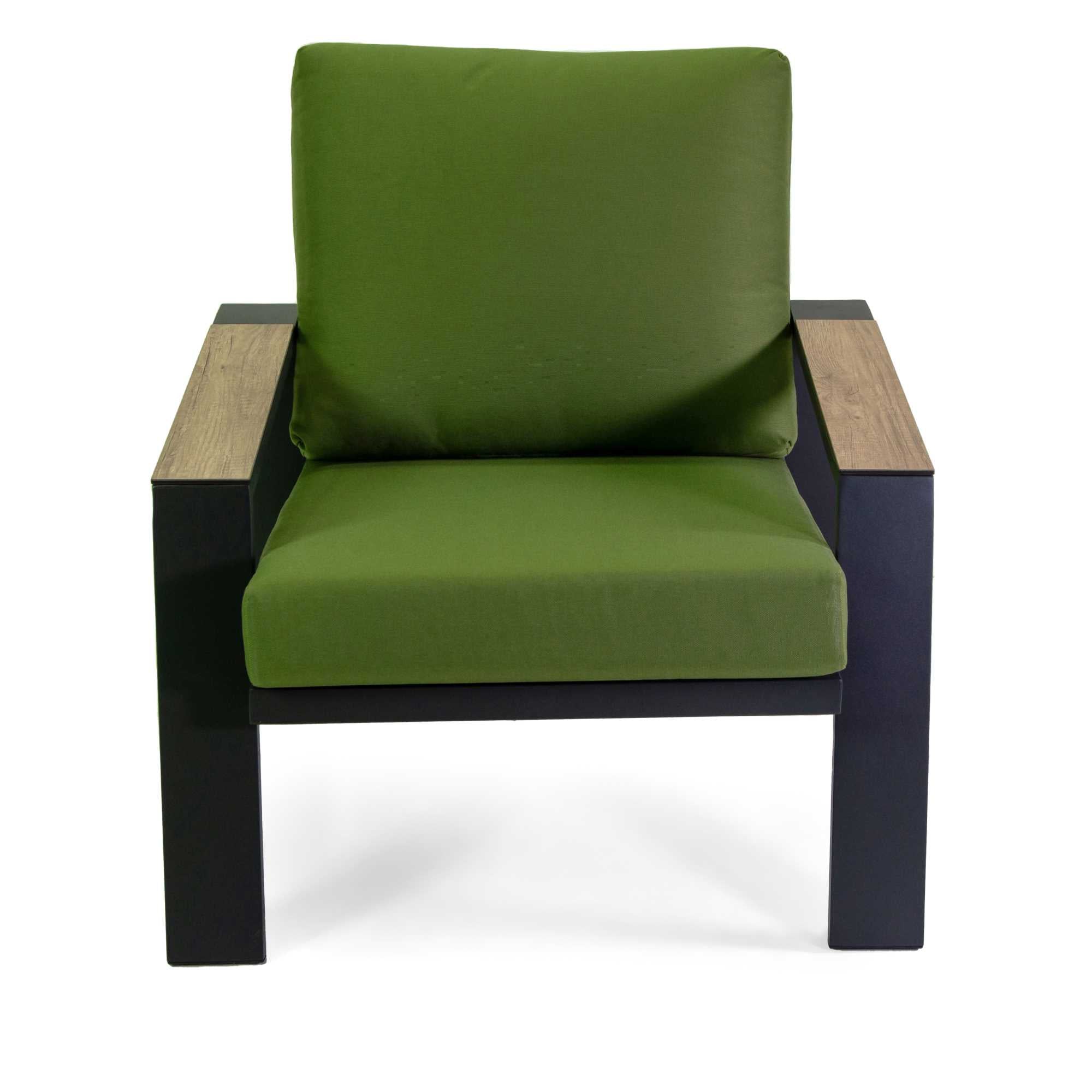 Salotto alluminio Riverside 3 posti antracite con  cuscini verde