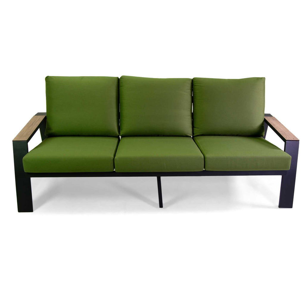 Salotto alluminio Riverside 3 posti antracite con  cuscini verde