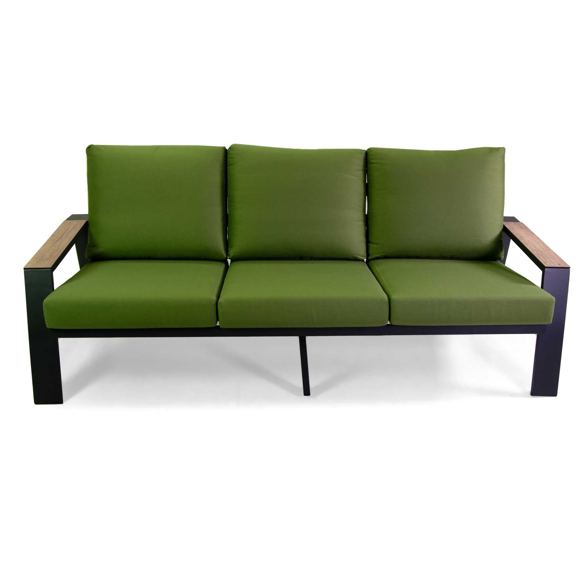 Salotto alluminio Riverside 3 posti antracite con  cuscini verde