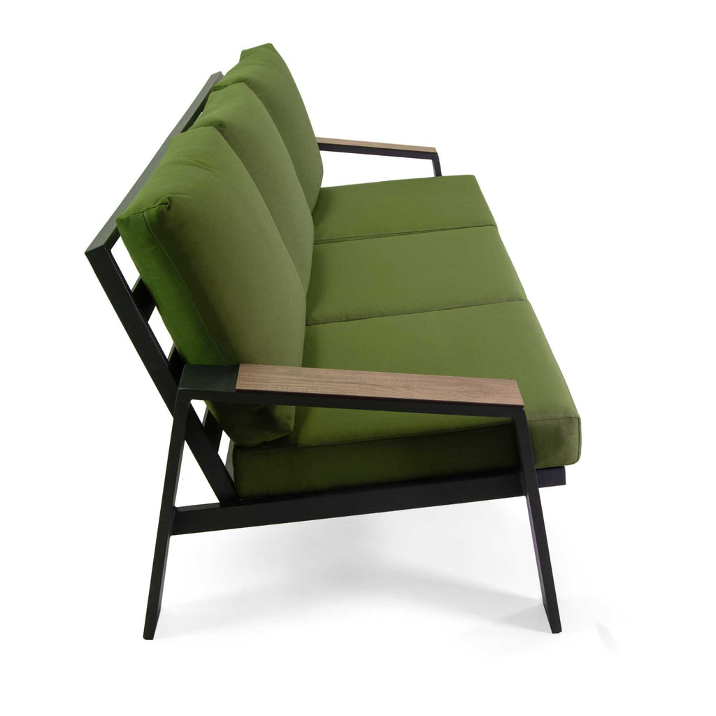 Salotto alluminio Riverside 3 posti antracite con  cuscini verde