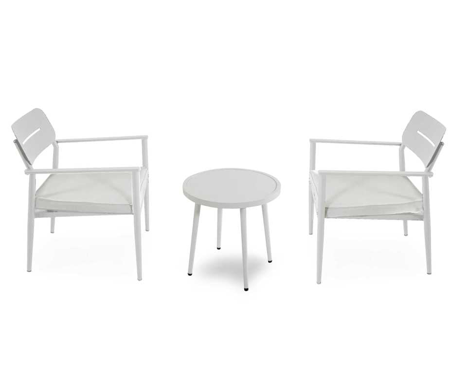 Poltrona alluminio Ibiza 2pz con tavolino tondo bianco