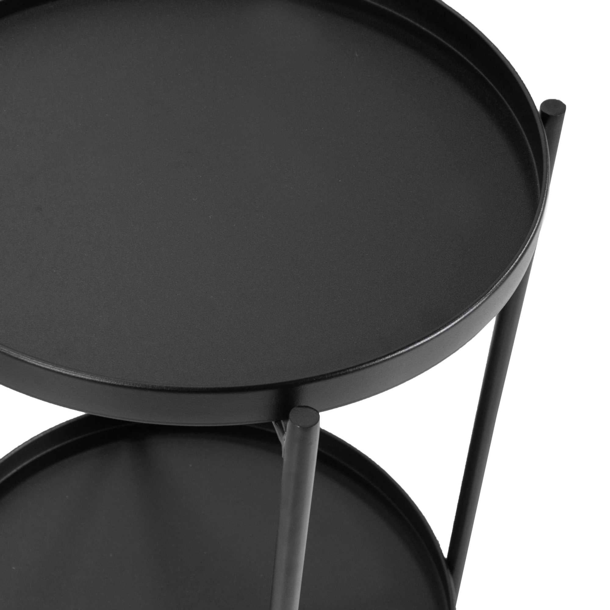 Tavolino metallo Hiro nero tondo 2 piani cm ø40h50