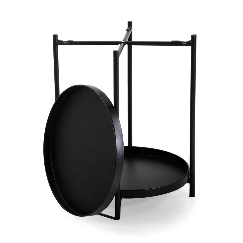 Tavolino metallo Hiro nero tondo 2 piani cm ø40h50