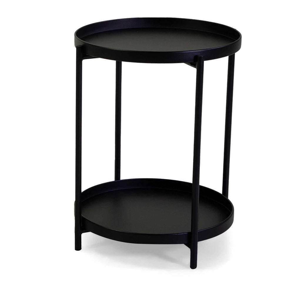 Tavolino metallo Hiro nero tondo 2 piani cm ø40h50