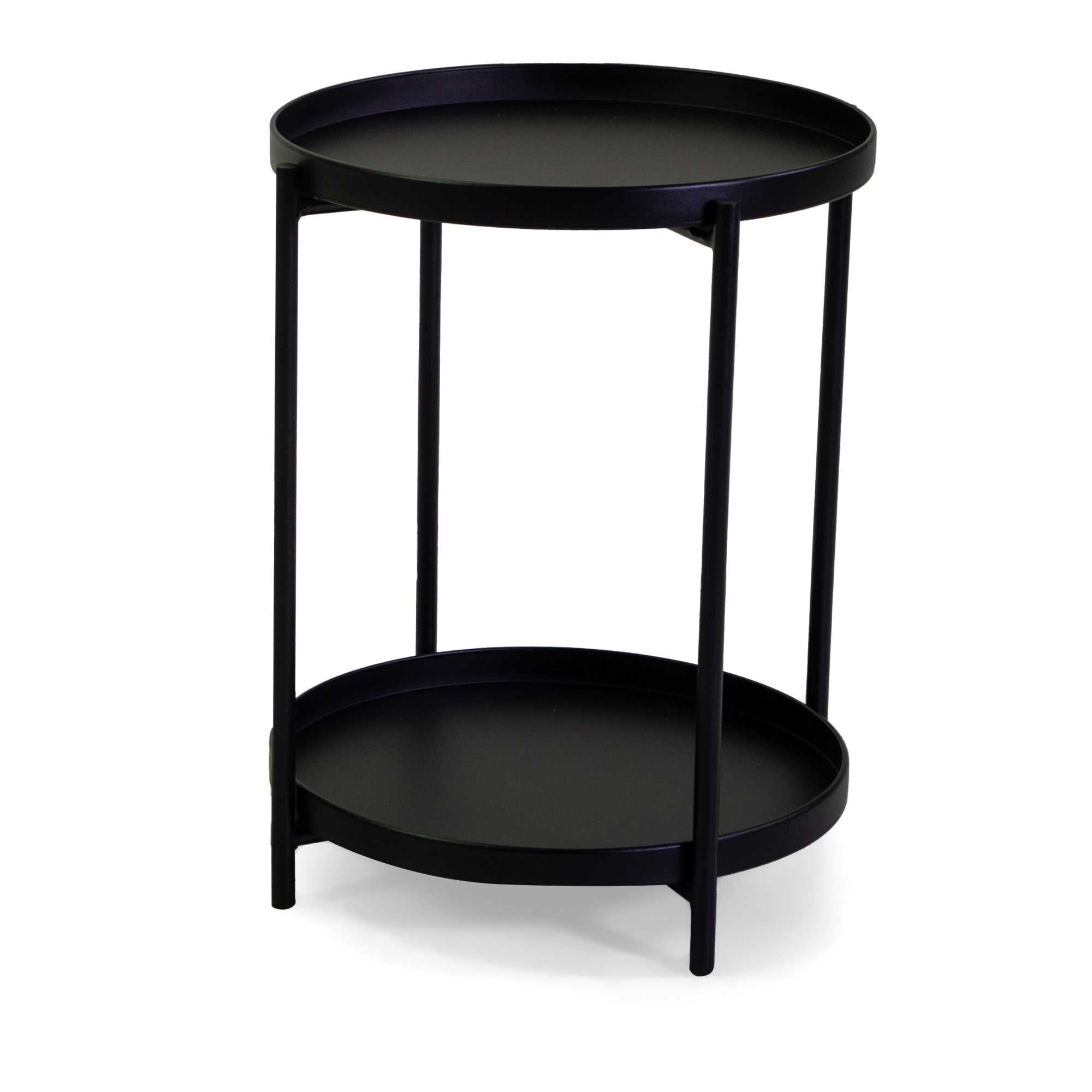 Tavolino metallo Hiro nero tondo 2 piani cm ø40h50