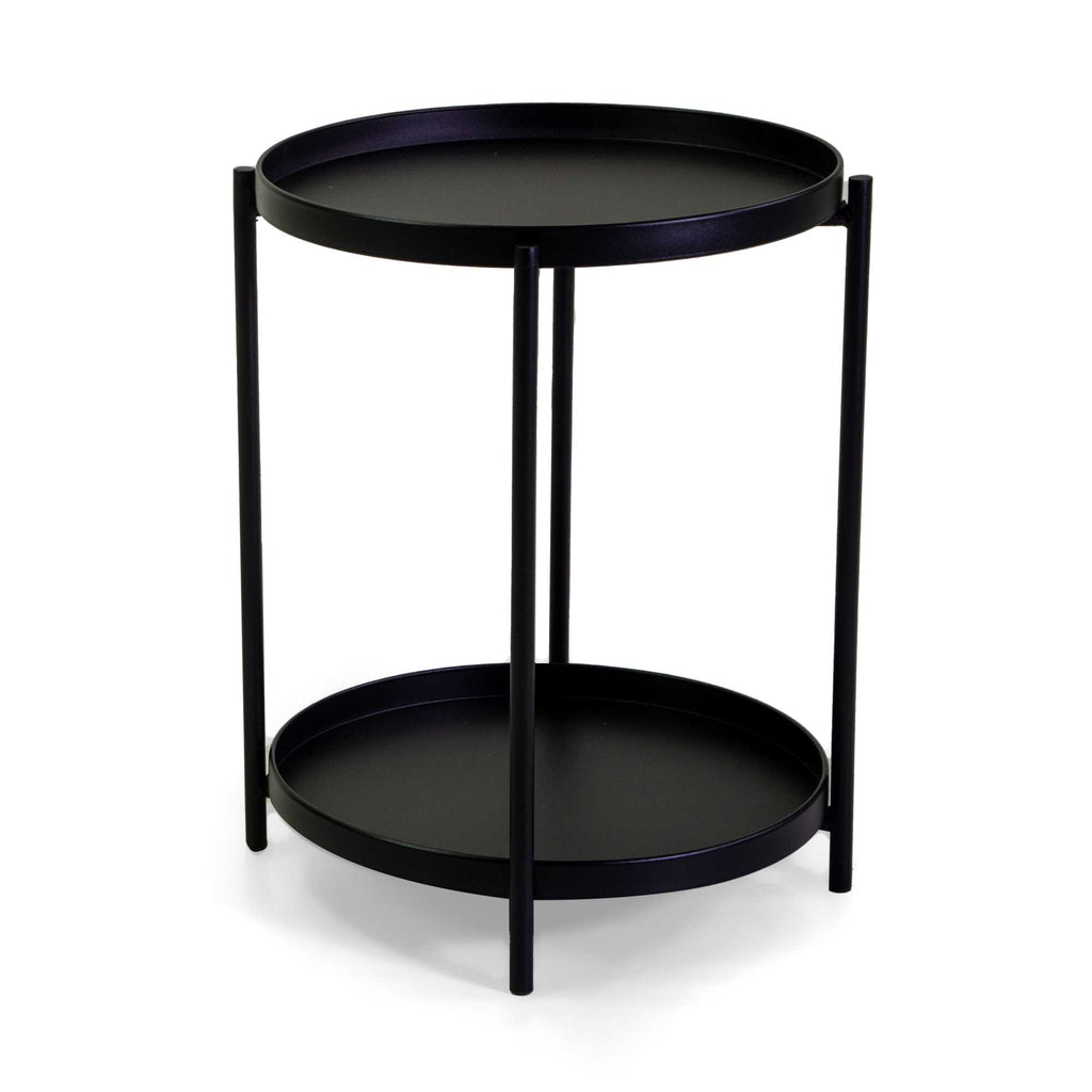 Tavolino metallo Hiro nero tondo 2 piani cm ø40h50