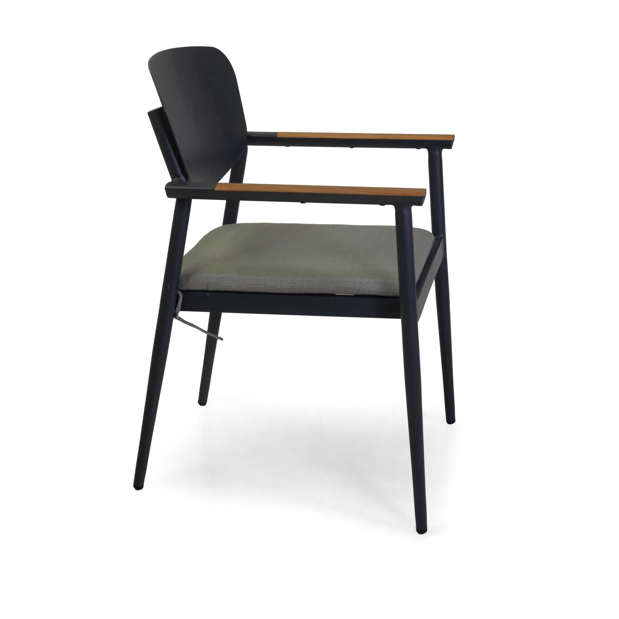 Poltrona alluminio e teak Saigon antracite c/cuscino cm57x61h43/83