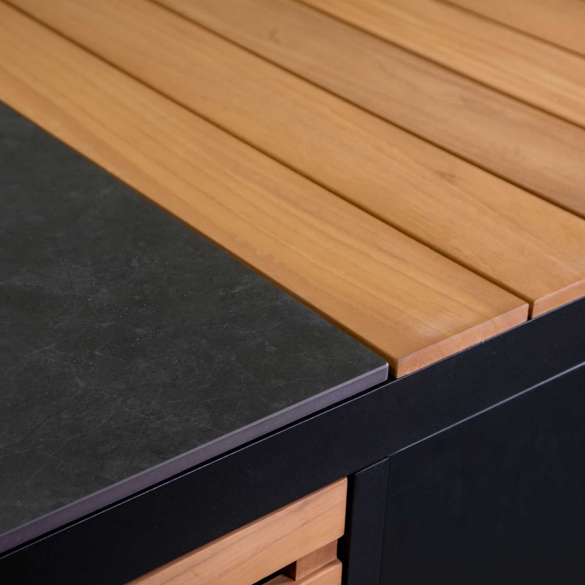 Mobile cucina alluminio Idaho c/teak e pietra sinterizzata antracite cm180x65h90