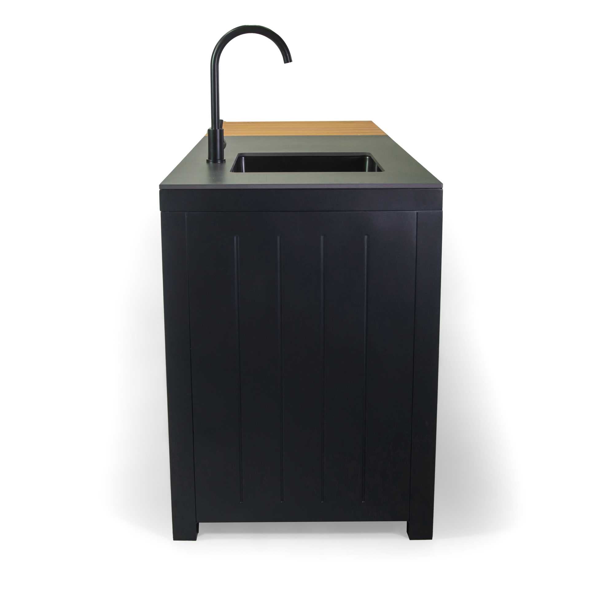 Mobile cucina alluminio Idaho c/teak e pietra sinterizzata antracite cm180x65h90