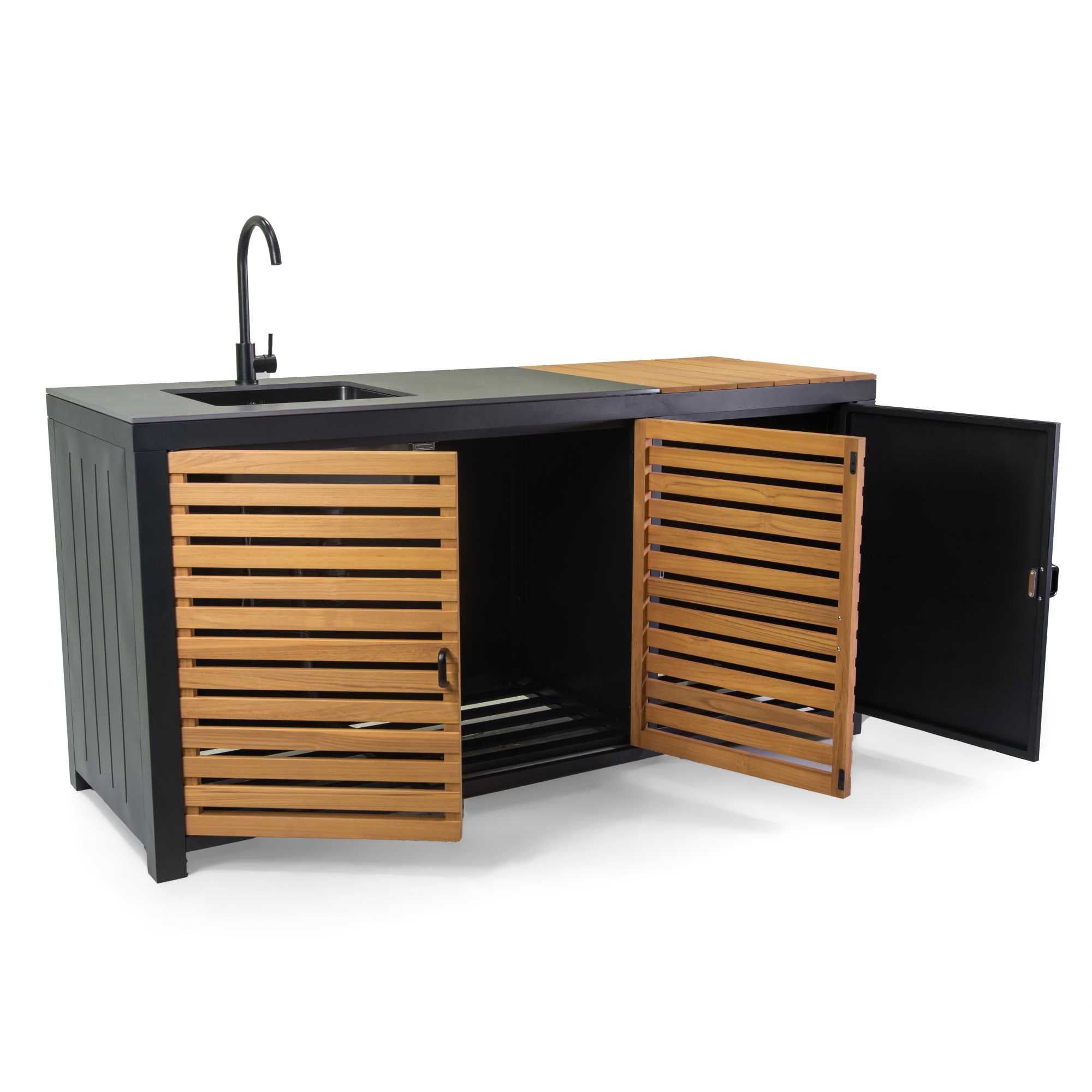 Mobile cucina alluminio Idaho c/teak e pietra sinterizzata antracite cm180x65h90