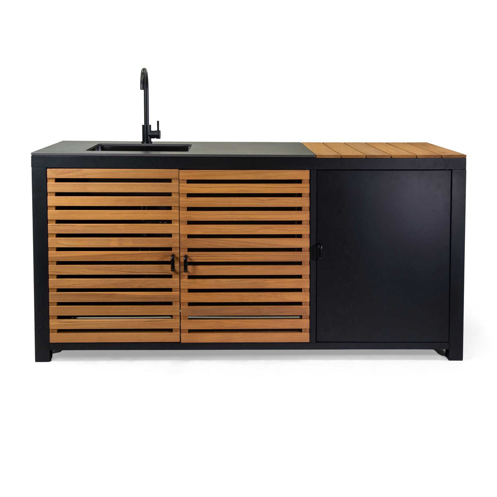 Mobile cucina alluminio Idaho c/teak e pietra sinterizzata antracite cm180x65h90