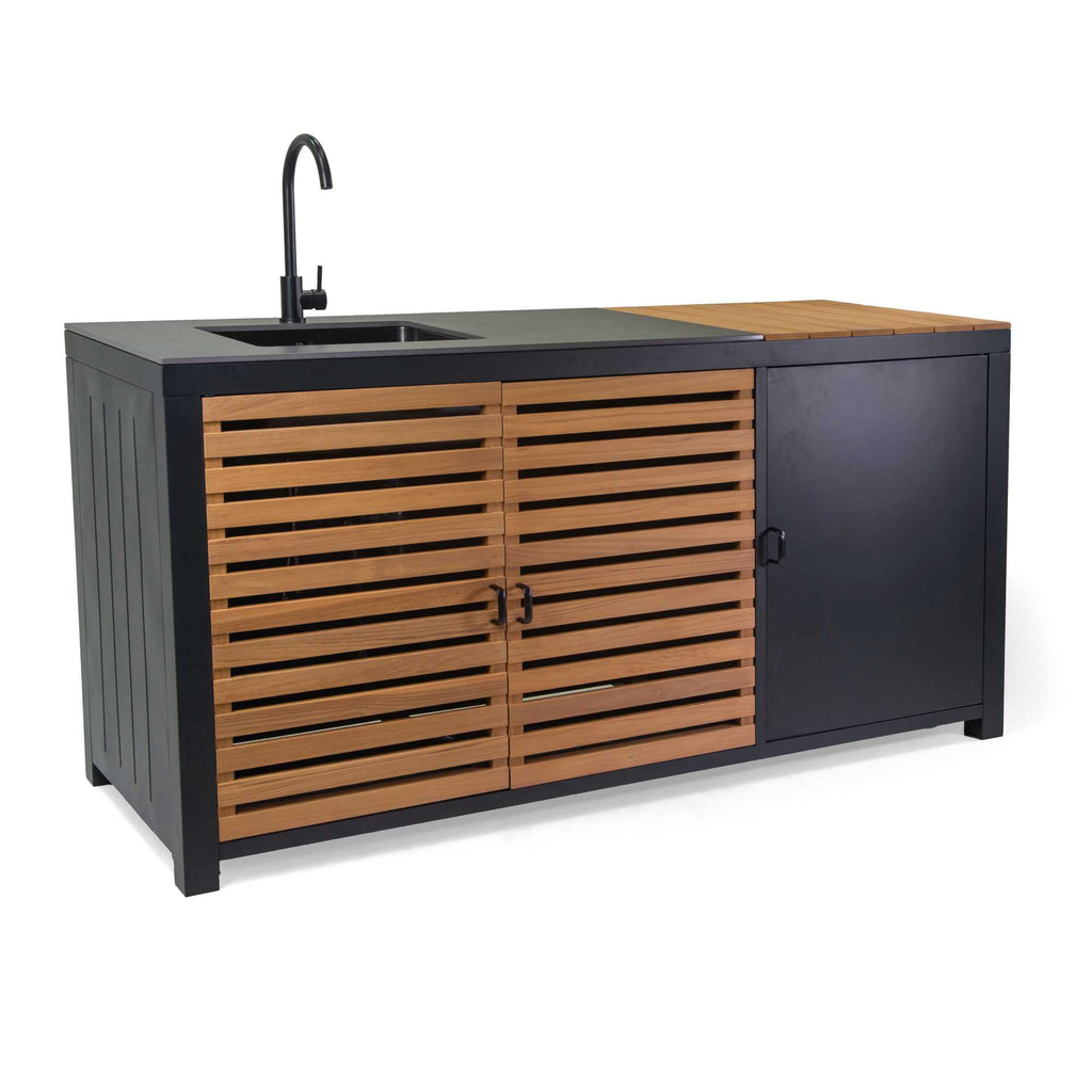 Mobile cucina alluminio Idaho c/teak e pietra sinterizzata antracite cm180x65h90