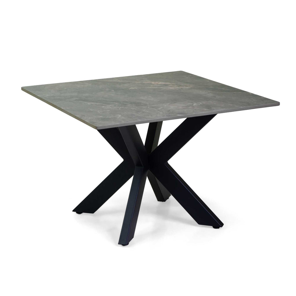 Tavolino metallo top pietra sinterizzata grigio cm65x65h45