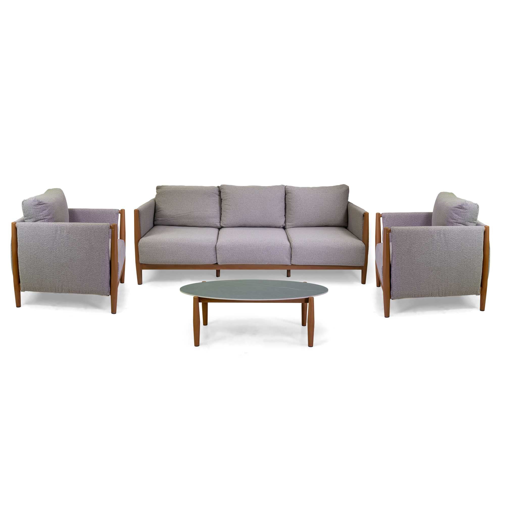 Salotto alluminio Colton effetto legno 3 postic/ cuscini beige