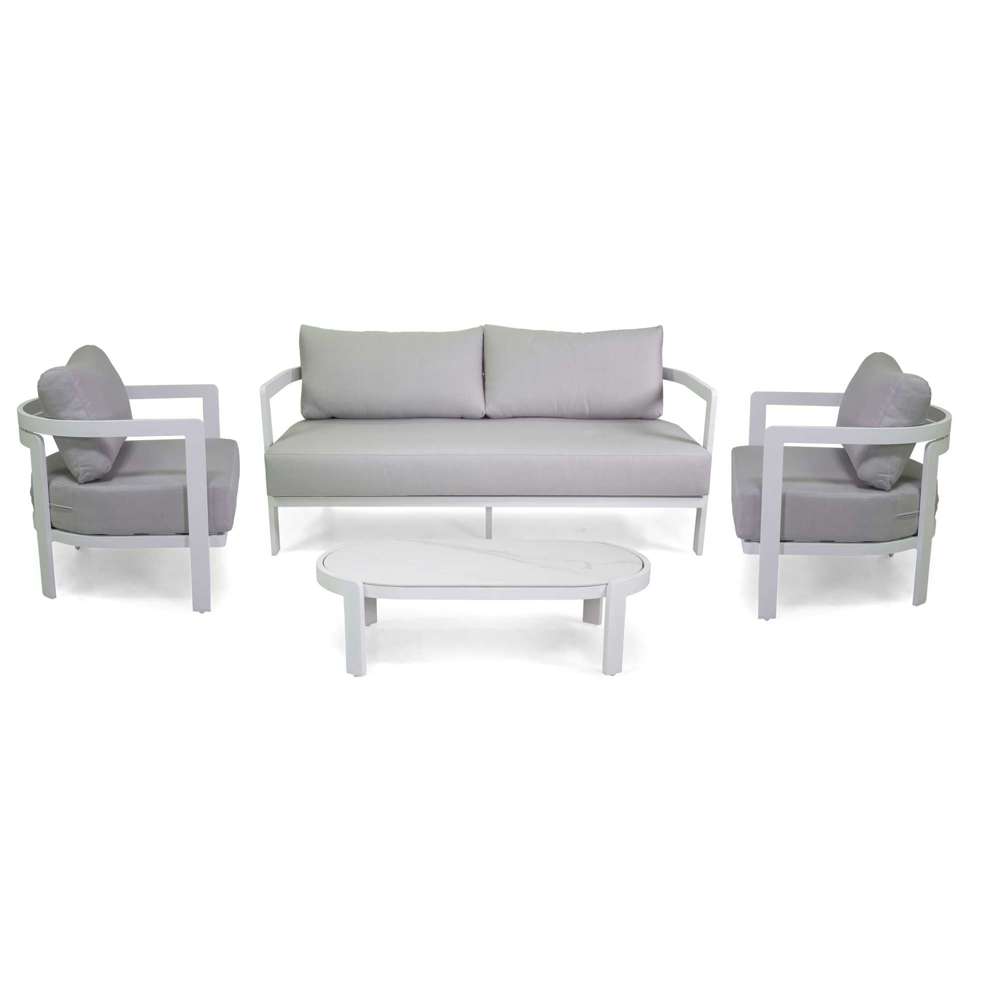 Salotto alluminio Aledo 2 posti bianco c/cuscini grigio chiaro