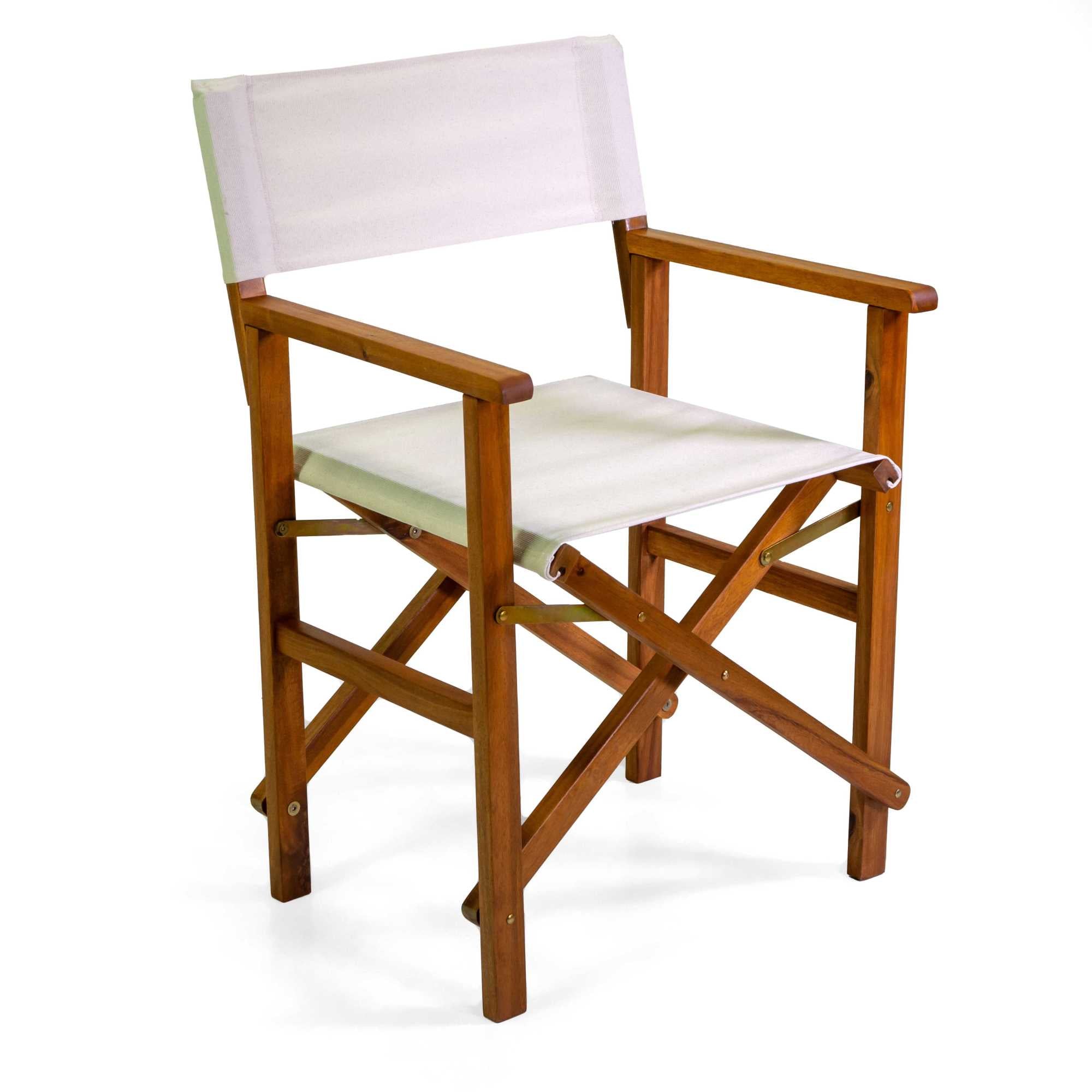 Poltrona legno e tessuto olefin Miramar stile regista naturale 51x55,5 h82 cm
