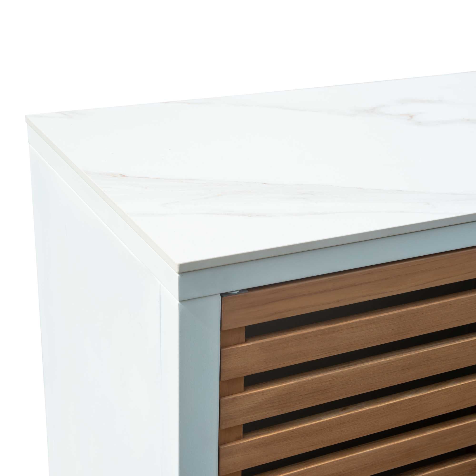 Mobile alluminio Idaho bianco ante teaktop pietra sinterizzata cm160x60h90