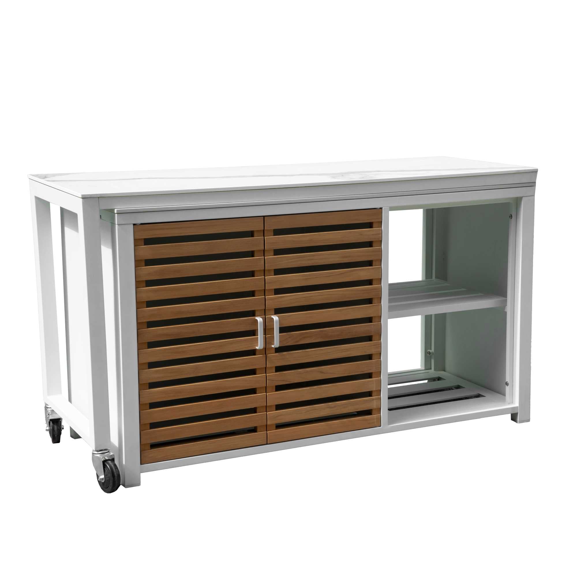 Mobile alluminio Idaho bianco ante teaktop pietra sinterizzata cm160x60h90