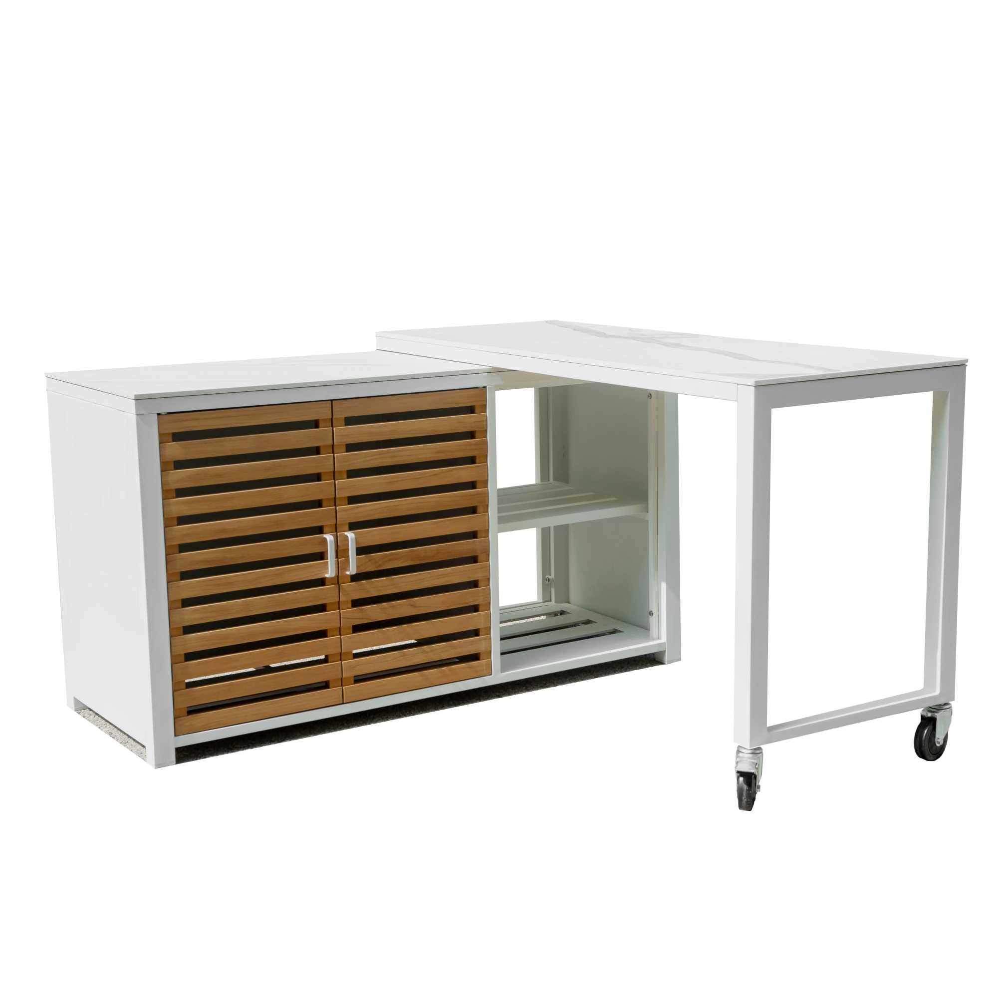 Mobile alluminio Idaho bianco ante teaktop pietra sinterizzata cm160x60h90