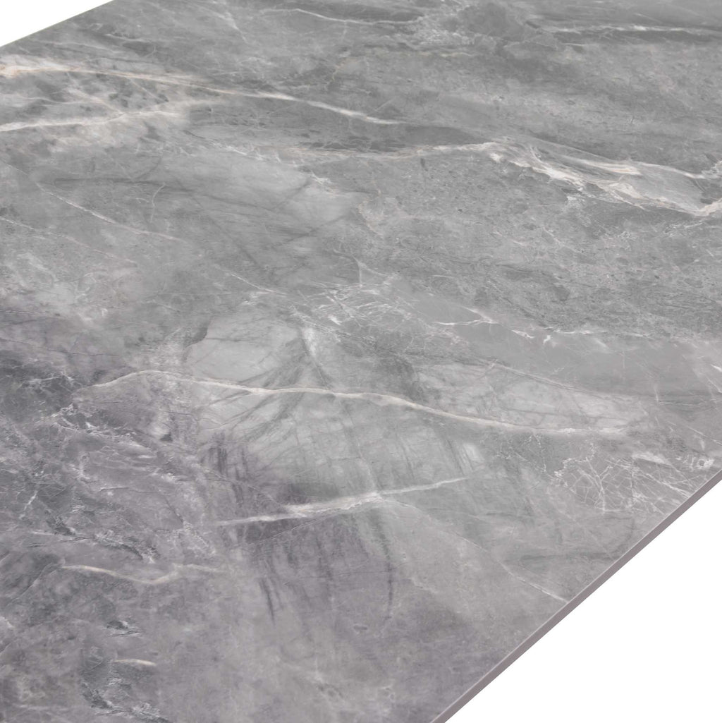 Tavolino metallo top pietra sinterizzata grigio cm120x65h45