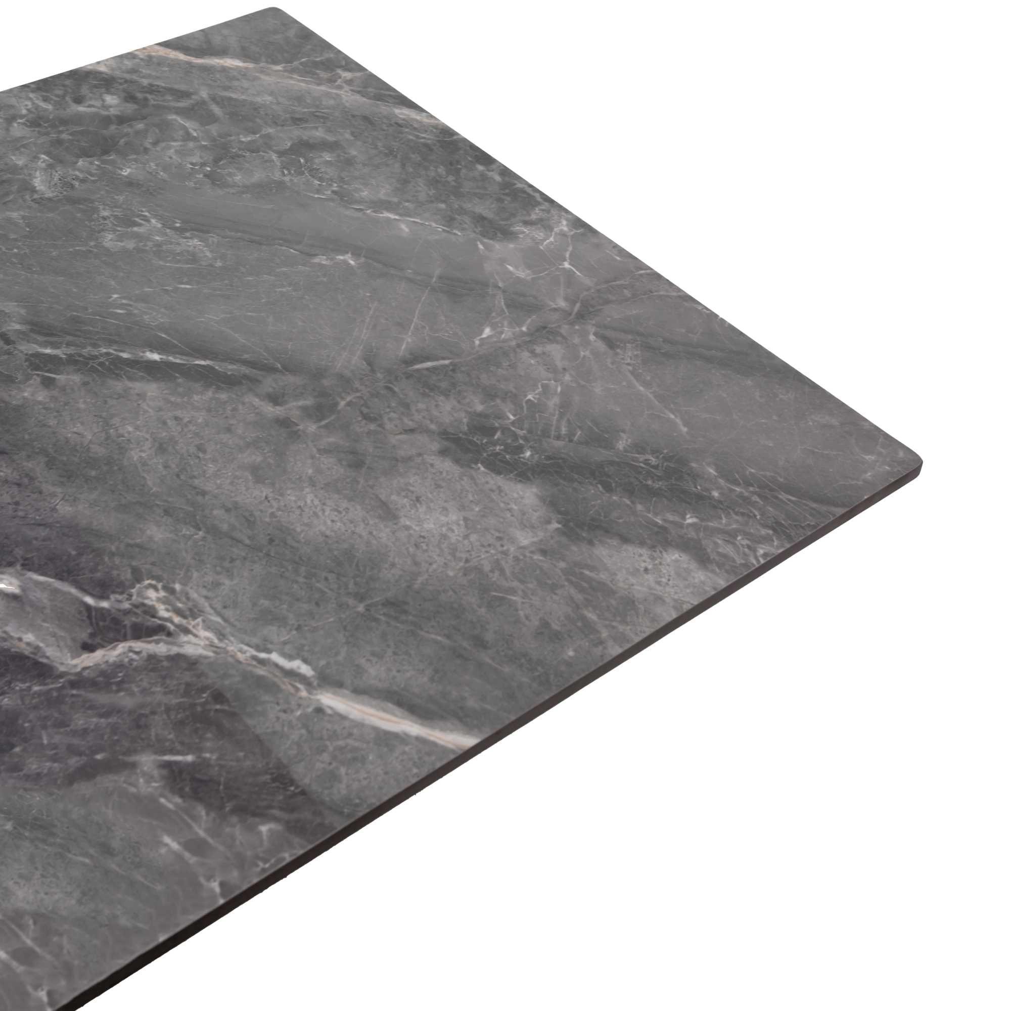 Tavolino metallo top pietra sinterizzata grigio cm120x65h45