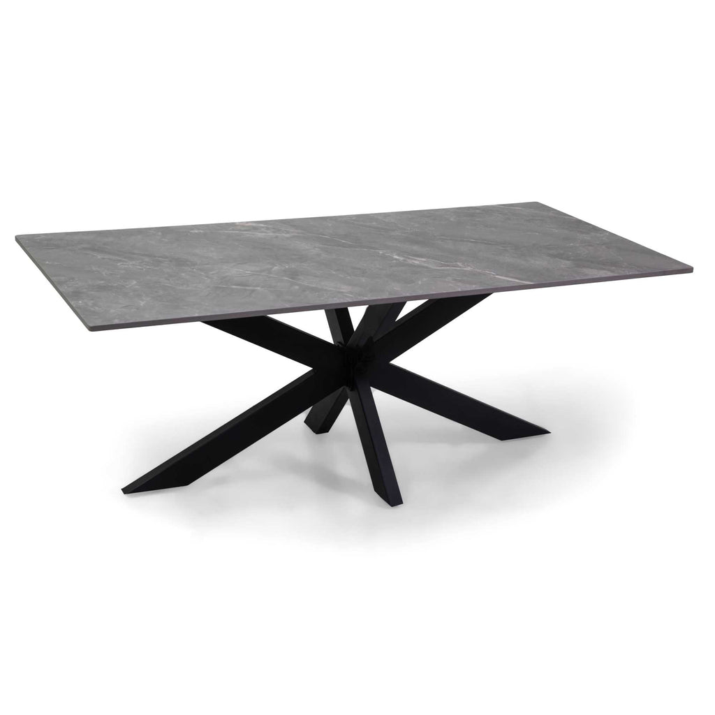 Tavolino metallo top pietra sinterizzata grigio cm120x65h45