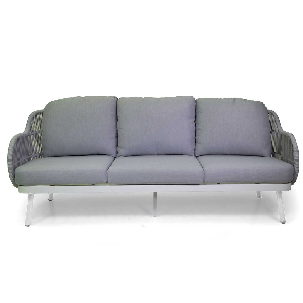 Salotto alluminio Wichita 3 posti bianco c/cuscino e corda grigio chiaro