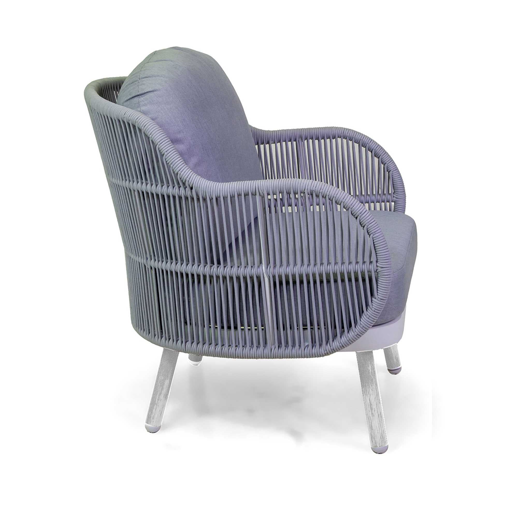 Salotto alluminio Wichita 3 posti bianco c/cuscino e corda grigio chiaro