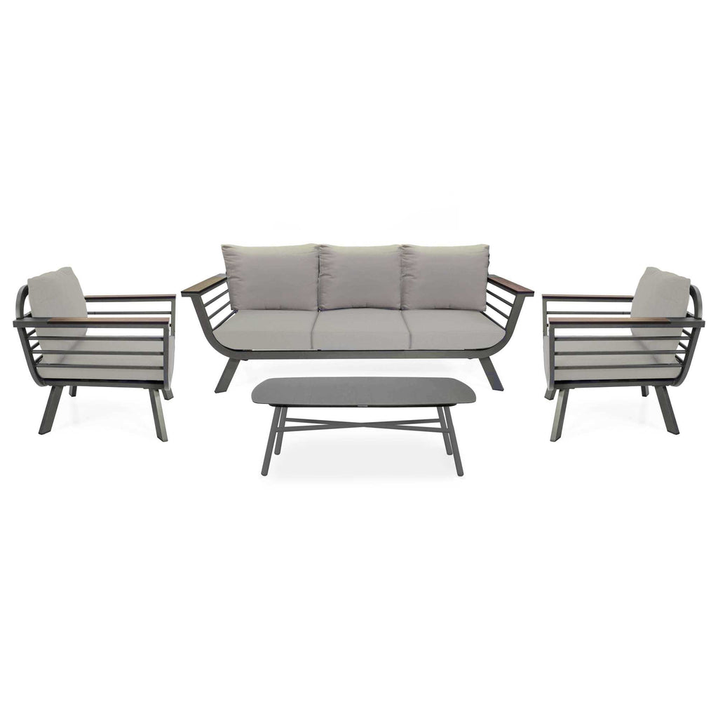 Salotto alluminio New Riverside tre posti tortora (bracciolo in hpl)