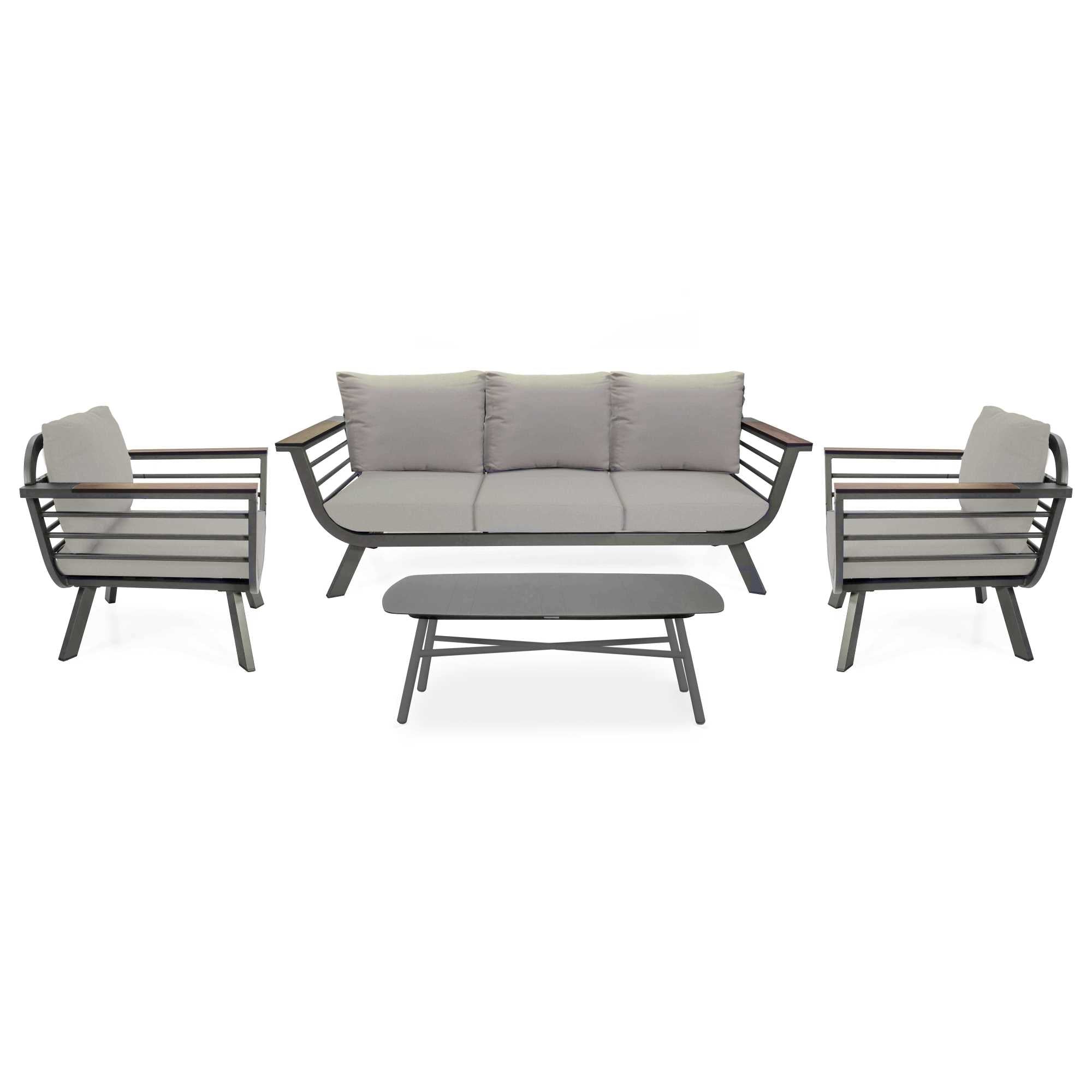 Salotto alluminio New Riverside tre posti tortora (bracciolo in hpl)