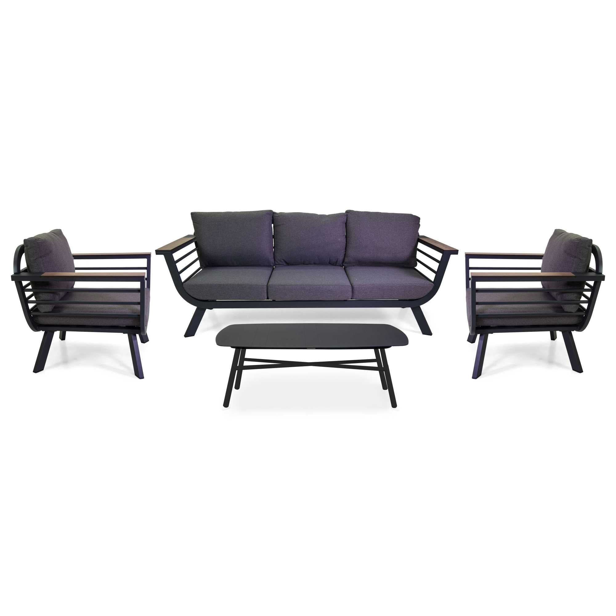 Salotto alluminio New Riverside antracite 3posti (bracciolo in hpl)