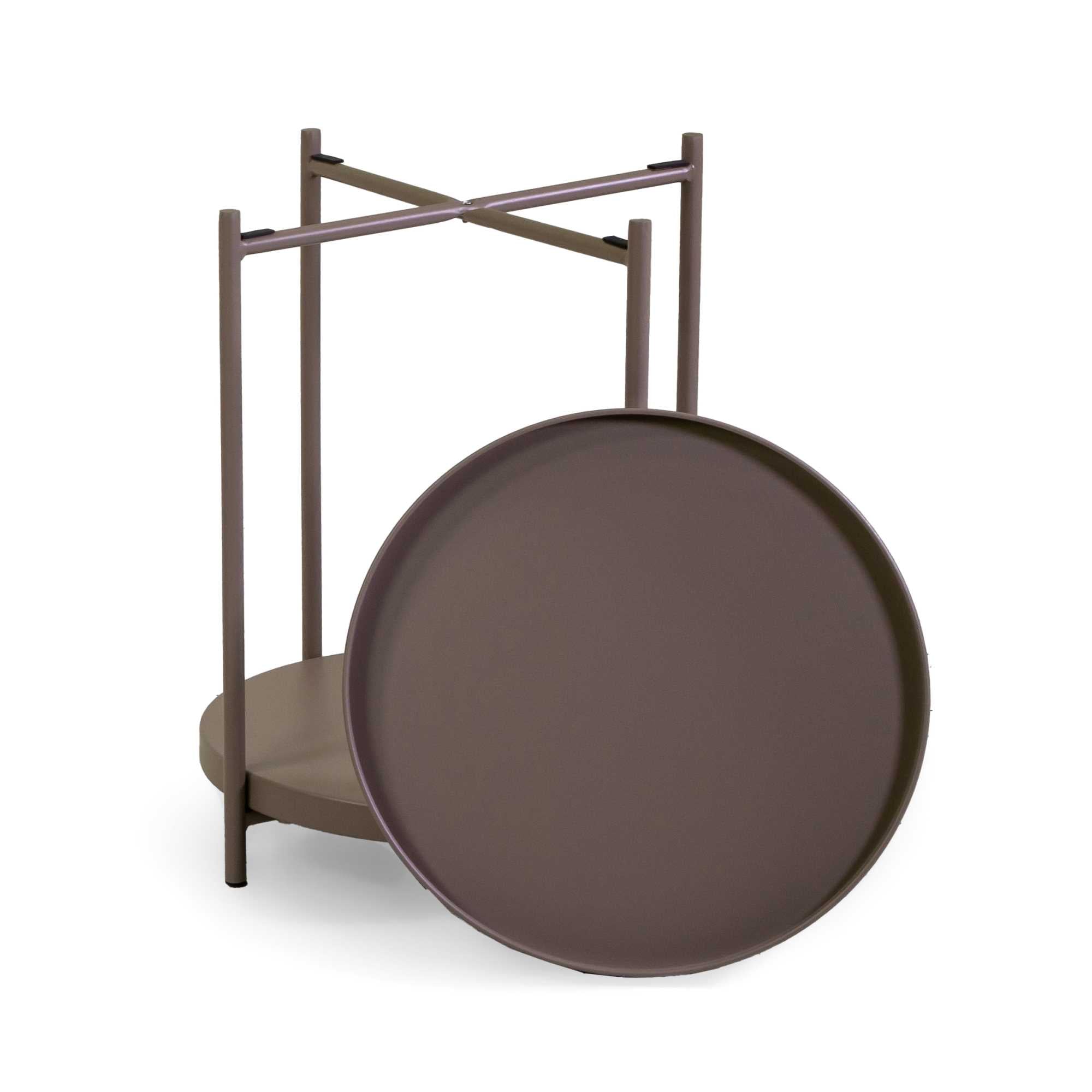 Tavolino metallo Hiro tortora tondo 2 piani cm ø40h50