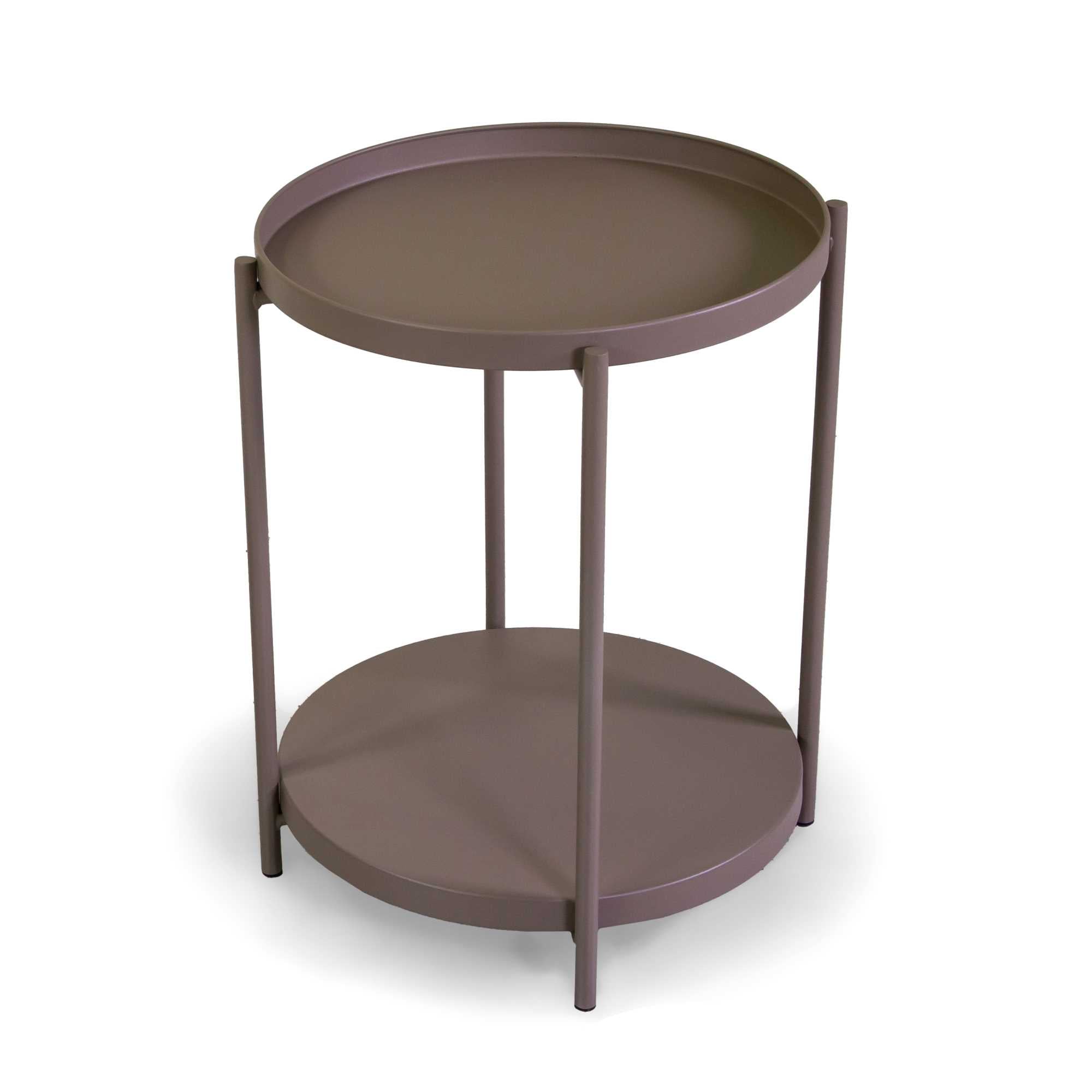 Tavolino metallo Hiro tortora tondo 2 piani cm ø40h50