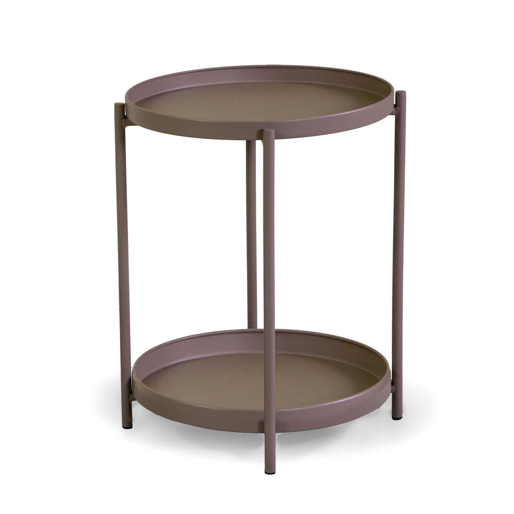 Tavolino metallo Hiro tortora tondo 2 piani cm ø40h50