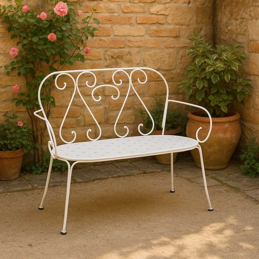 Panchina metallo new old bianco crema cm105x48h88