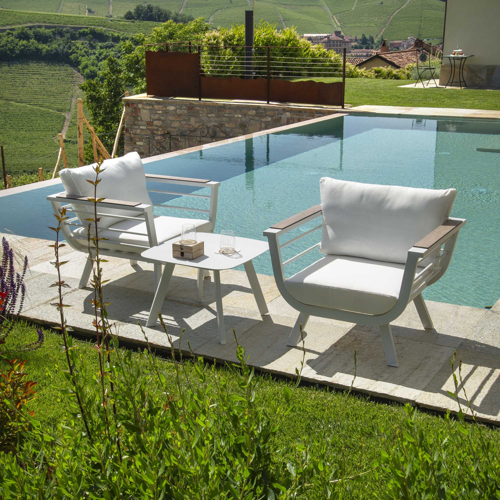 Salotto alluminio Riverside bianco (bracciolo in hpl) 3 pezzi