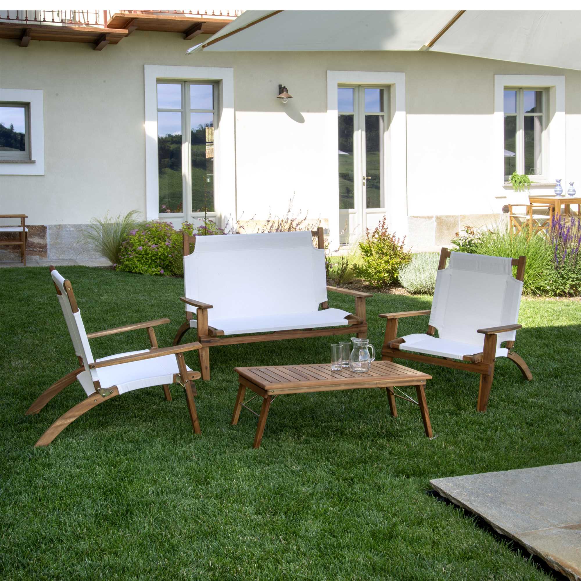 Salotto legno Diane 2posti c/ tessuto ecru